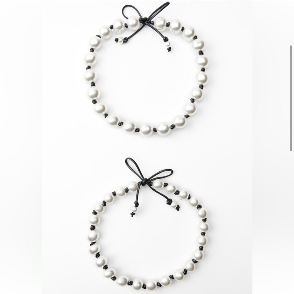 ZARA STUNNING 2-PACK PEARL NECKLACES W/FAUX LEATHER KNOT AND PEARL APPLIQUÉS🔥🔥🔥 - Picture 5 of 8